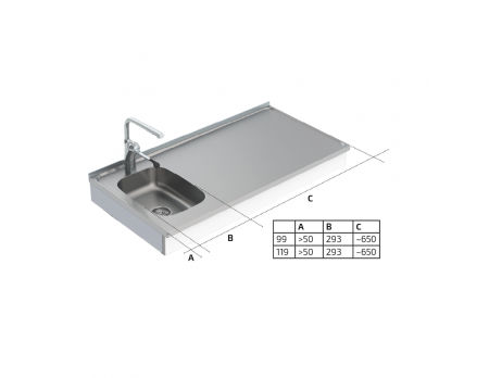 Dimensions - Wall Mounted Cranked Height Adjustable Mini Kitchen 6350-ESF