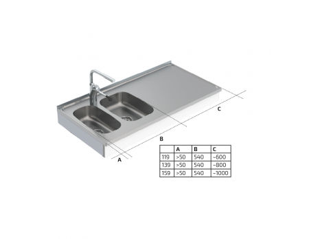 Dimensions - Wall Mounted Motorised Height Adjustable Sink Module 6300-ESG