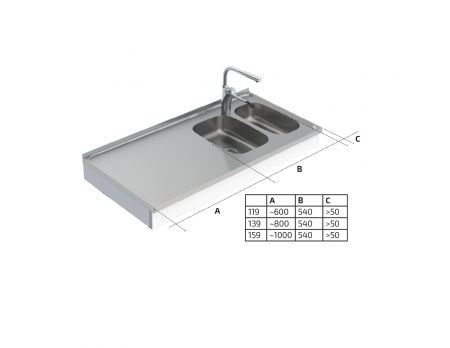 Dimensions - Wall Mounted Motorised Height Adjustable Sink Module 6300-ESG