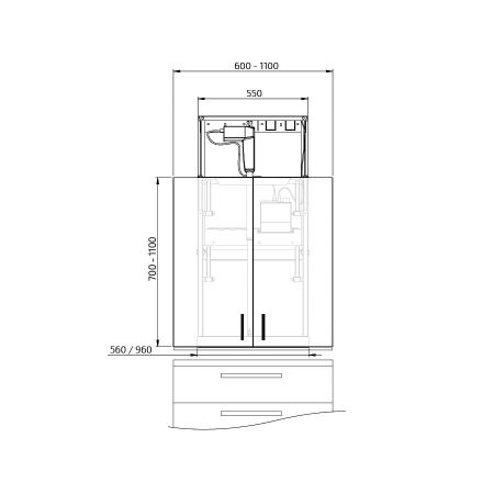 Afmetingen - DIAGO 504 - Kastbreedte 60,0 - 110,0 cm