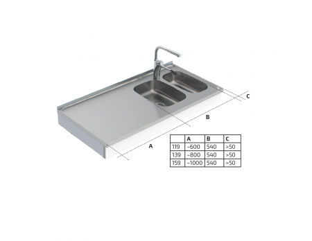 Dimensions - Wall Mounted Cranked Height Adjustable Sink Module 6350-ESG