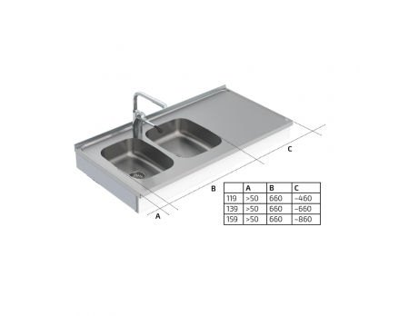 Dimensions - Wall Mounted Motorised Height Adjustable Sink Module 6300-ESH