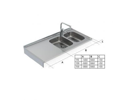 Dimensions - Wall Mounted Cranked Height Adjustable Sink Module 6350-ESH