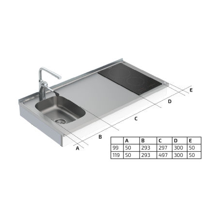 Dimensions - Wall Mounted Motorised Height Adjustable Mini Kitchen 6300-ESFS