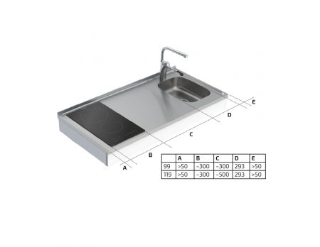 Dimensions - Wall Mounted Motorised Height Adjustable Mini Kitchen 6300-ESFS