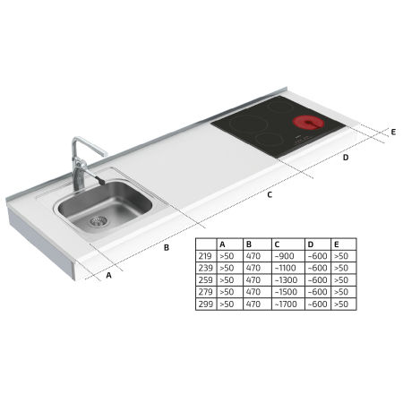 Dimensions - Wall Mounted Motorised Adjustable Combi Kitchen 6300-ES11S4