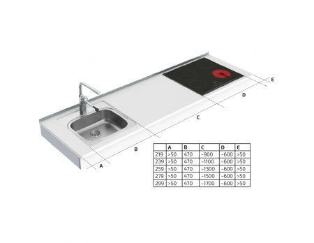 Dimensions - Wall Mounted Motorised Adjustable Combi Kitchen 6300-ES11S4