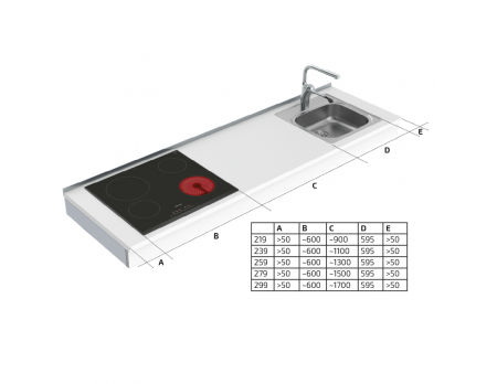 Dimensions - Module Kitchenette 6300-ES11S4 montage mural - Gauche