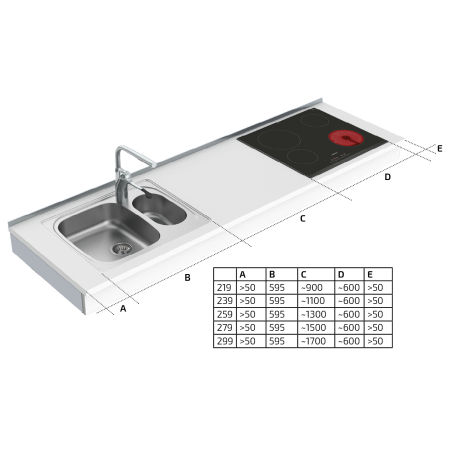 Dimensions - Module Kitchenette 6300-ES20S4 montage mural - Gauche