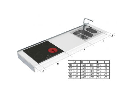 Dimensions - Module Kitchenette PMR à manivelle Granberg 6350-ES20S4