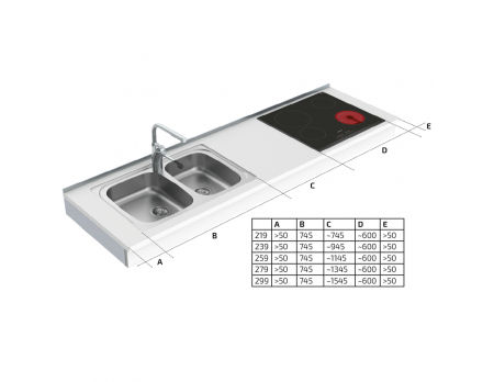 Dimensions - Wall Mounted Cranked Adjustable Combi Kitchen 6350-ES30S4