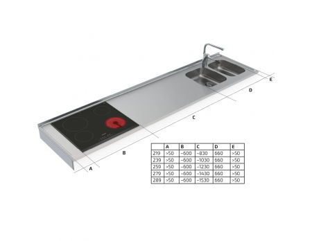 Dimensions - Wall Mounted Motorised Adjustable Combi Kitchen 6300-ESHS4