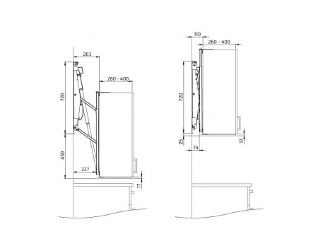 Afmetingen - DIAGO 504 - Kastbreedte 120,0 - 180,0 cm