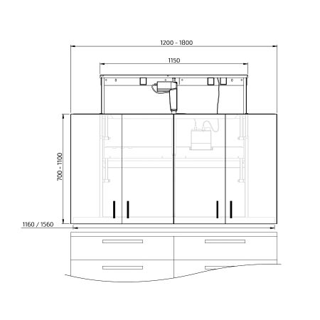 Dimensions - Wall Cabinet Lift Granberg Diago 504 - 120-180 cm width