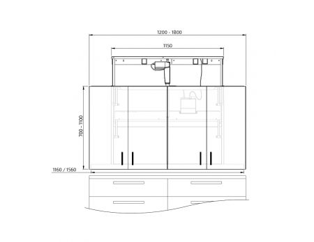 Maße - Komplett Oberschranklift Granberg Diago 504, Für Schrankbreite 120-180 cm