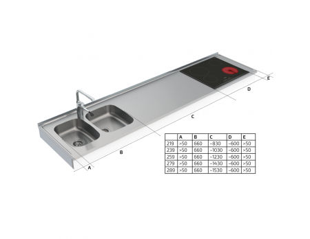 Dimensions - Wall Mounted Cranked Adjustable Combi Kitchen 6350-ESHS4