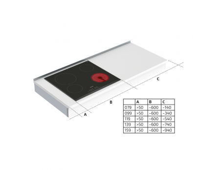 Dimensions - Wall Mounted Motorised Height Adjustable Hob Module 6300HA-S4