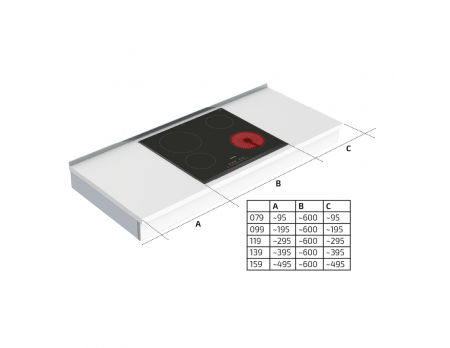 Dimensions - Wall Mounted Motorised Height Adjustable Hob Module 6300HA-S4