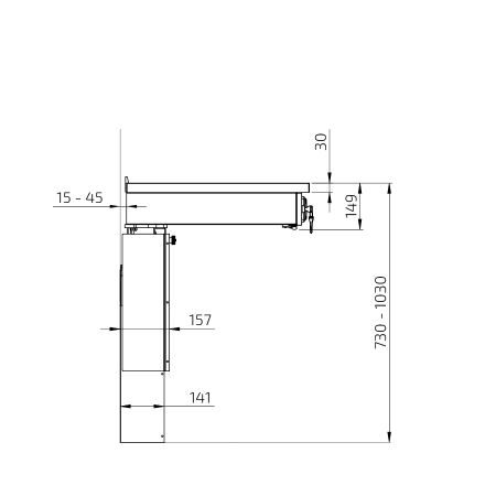 Dimensions - Wall Mounted Motorised Hob Module 6300HA-S4 - Left