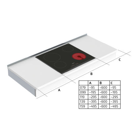 Dimensions - Wall Mounted Cranked Height Adjustable Hob Module 6350HA-S4