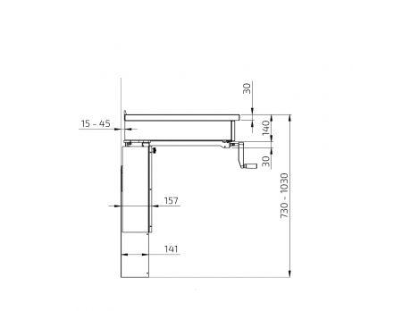 Dimensions - Wall Mounted Cranked Height Adjustable Hob Module 6350HA-S4