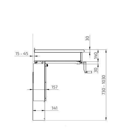 Dimensions - Wall Mounted Cranked Height Adjustable Hob Module 6350HA-S4