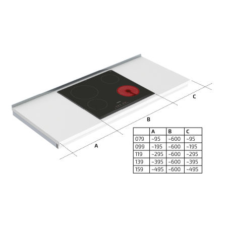 Dimensions - Wall Mounted Motorised Height Adjustable Hob Module 6300LA-S4