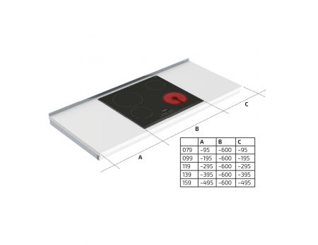 Dimensions - Wall Mounted Motorised Height Adjustable Hob Module 6300LA-S4