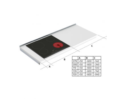 Dimensions - Wall Mounted Manual Hob Module 6380LA-S4 - Right