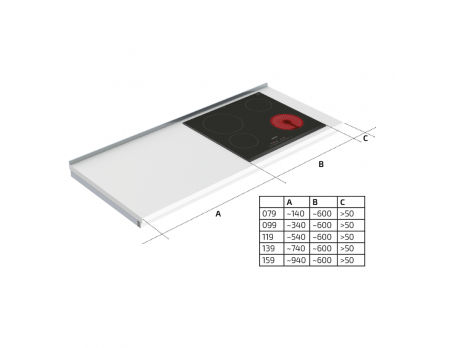 Dimensions - Wall Mounted Manual Hob Module 6380LA-S4 - Right