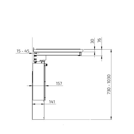 Dimensions - Wall Mounted Manual Height Adjustable Hob Module 6380LA-S4