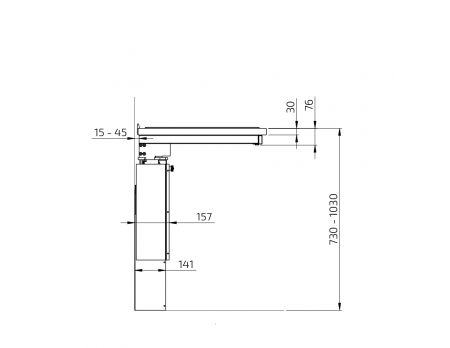 Dimensions - Wall Mounted Manual Hob Module 6380LA-S4 - Right