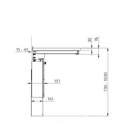 Dimensions - Wall Mounted Manual Height Adjustable Workbench 6380LA-CT