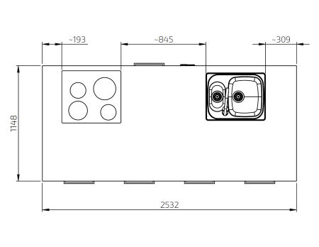 Dimensions - Combi Kitchen Module - Centerlift 6490 