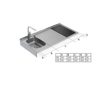 Dimensions - Wall Mounted Manual Height Adjustable Mini Kitchen 6380-ESFS