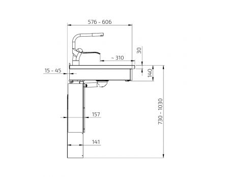 Dimensions - Wall Mounted Manual Height Adjustable Mini Kitchen 6380-ESFS