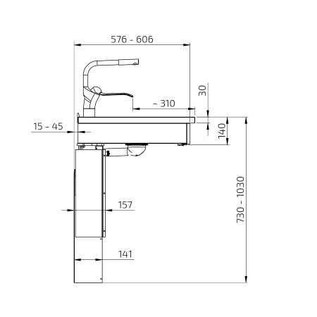 Maße - Wandhängendes manuell verstellbares Mini-Küchenmodul 6380-ESFS