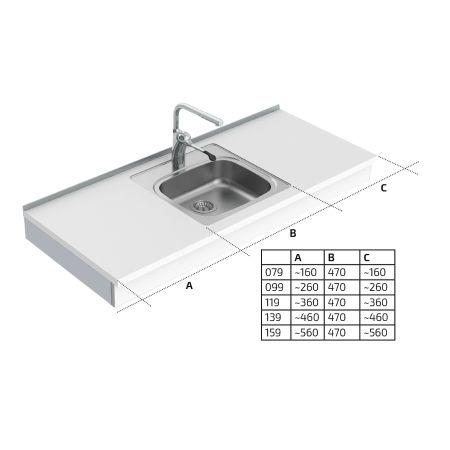 Dimensions - Wall Mounted Manual Sink Module 6380-ES11 - Right