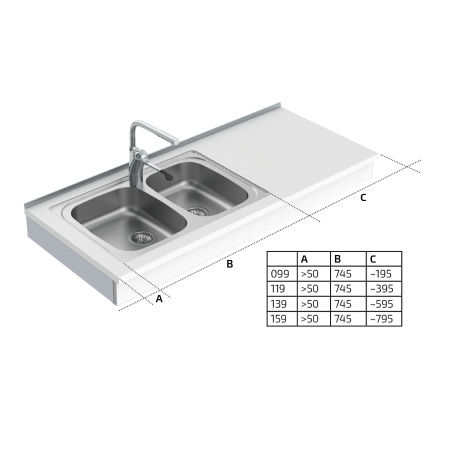 Dimensions - Wall Mounted Manual Height Adjustable Sink Module 6380-ES30