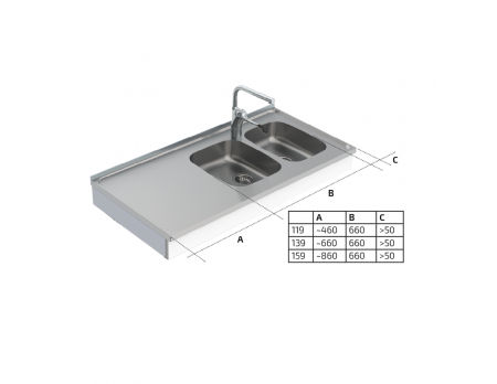 Dimensions - Wall Mounted Manual Height Adjustable Sink Module 6380-ESH