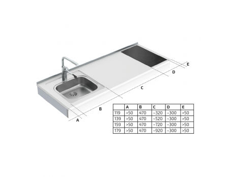 Dimensions - Module Kitchenette vérin à gaz 6380-ES11S2 montage mural - Gauche
