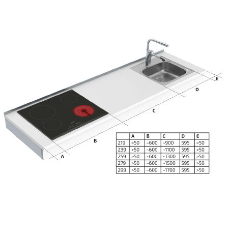 Dimensions - Wall Mounted Manual Combi kitchen module 6380-ES11S4 - Left
