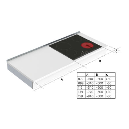 Dimensions - Wall Mounted Manual Hob Module 6380HA-S4 - Left