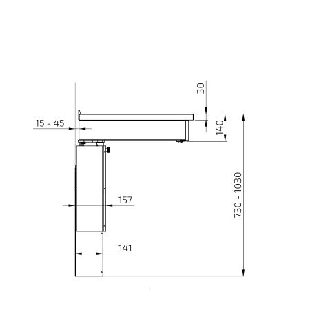 Dimensions - Wall Mounted Manual Height Adjustable Hob Module 6380HA-S4