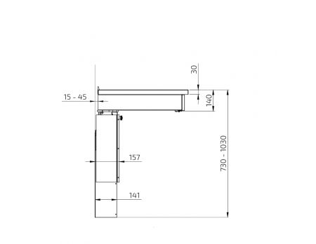 Dimensions - Wall Mounted Manual Height Adjustable Hob Module 6380HA-S4