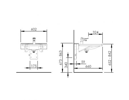 Dimensions - Manually adjustable washbasin with gas spring - BASICLINE 406-03