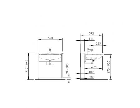 Dimensions - Electric height adjustable washbasin - BASICLINE 415-11