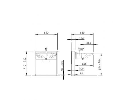 Maße - Elektrisch höhenverstellbarer Waschtisch - BASICLINE 415-01