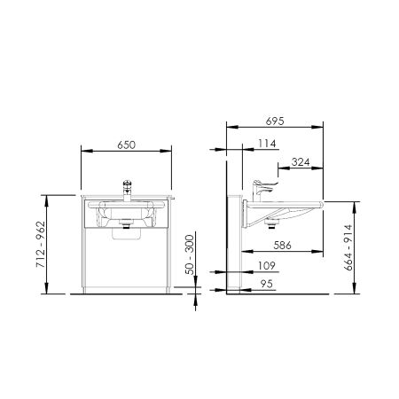 Maße - Elektrisch höhenverstellbarer Waschtisch - BASICLINE 415-03