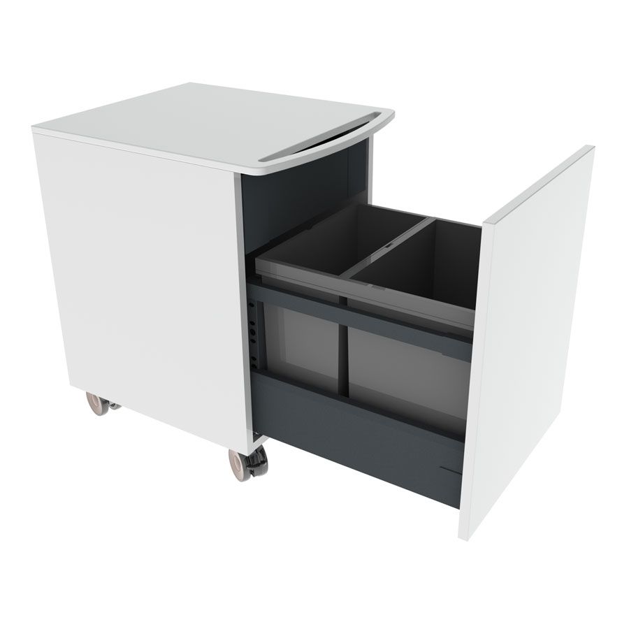 Mini cabinet on wheels with waste sorting and inner drawer, fully extendable with soft-close